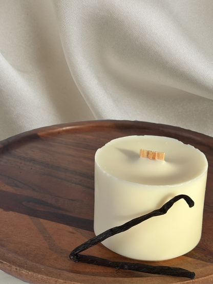 vanilla bean scented handmade candles, front