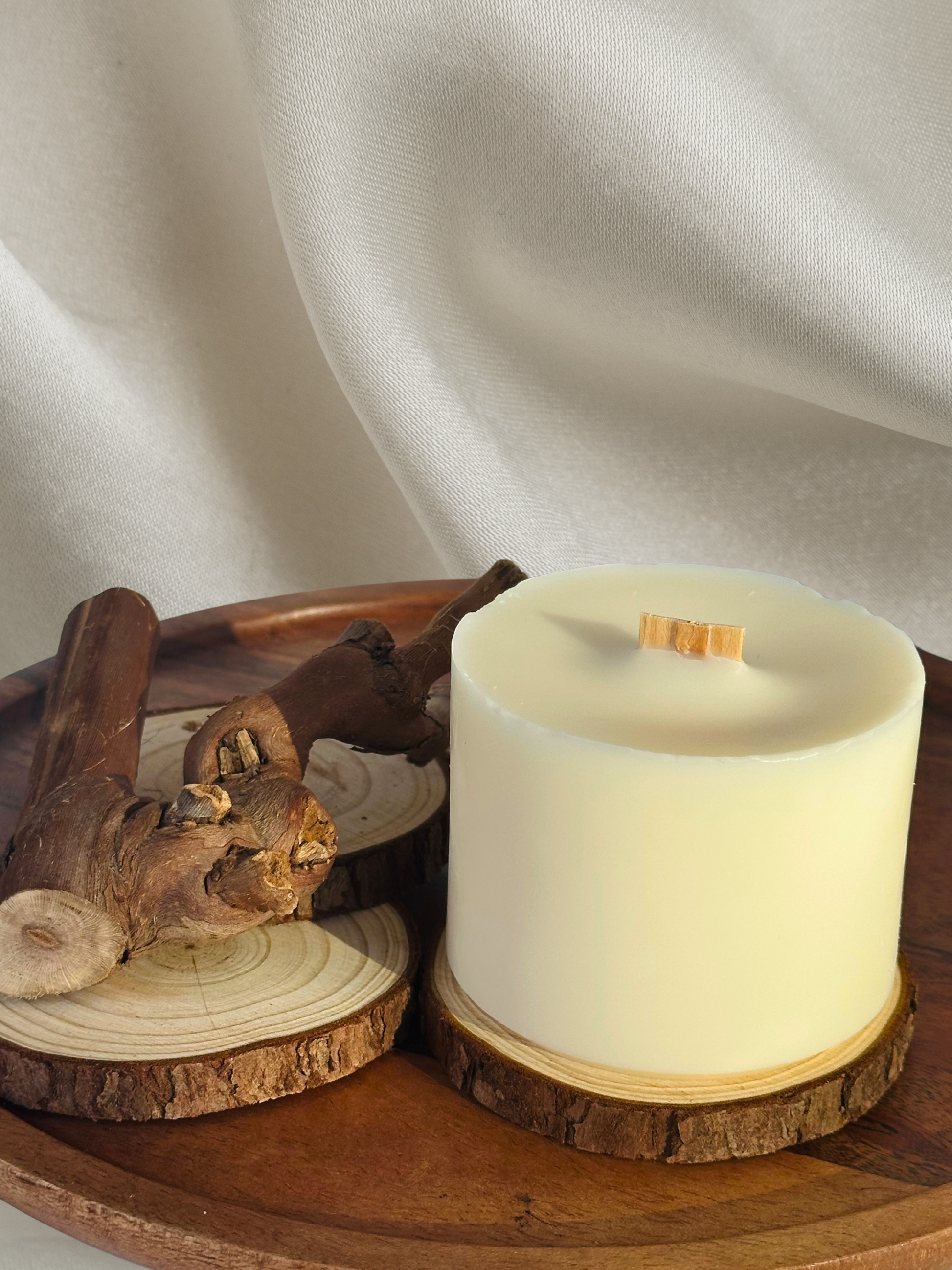 mahogany & teakwood scented handmade candles, front